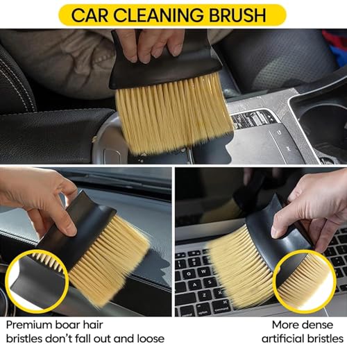 Image of 4 PCS Car Cleaning Kit Combo with Microfiber Duster, Detailing Brushes & Premium Microfiber Cloth | Scratch Free Car Interior & Exterior Cleaning Kit for Dashboard, AC Vents, Seats & Body