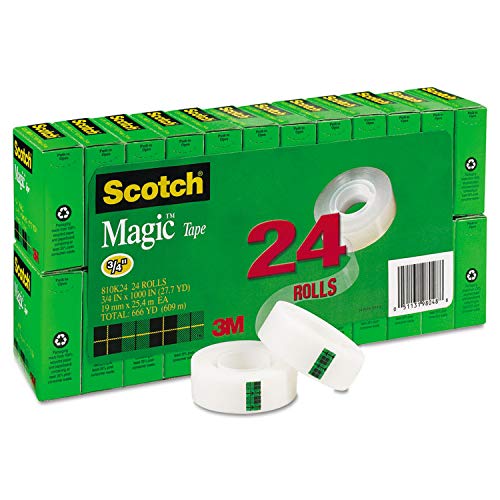 Fita mágica Scotch 810K24, núcleo de 2,5 cm, 0,9 cm x 2,5 m, 24 unidades, transparente