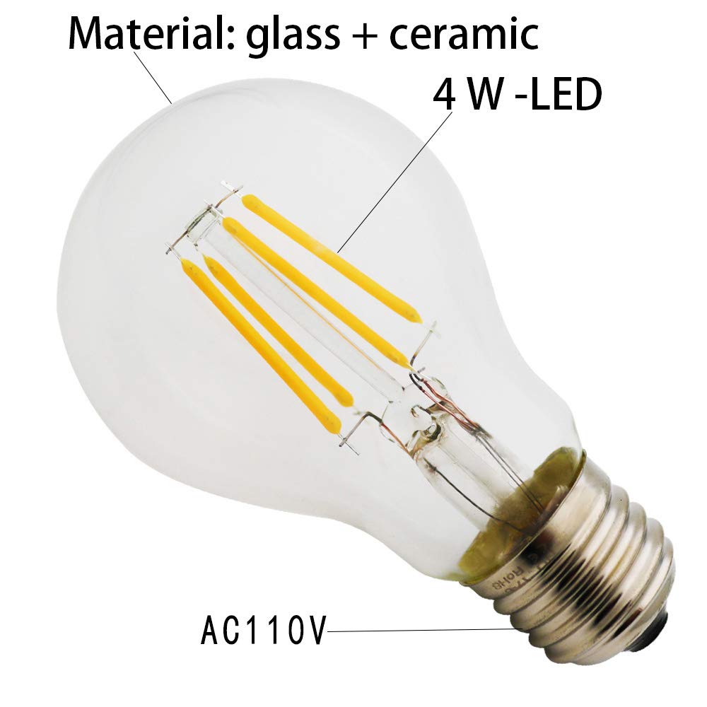 Vintage A60 A19 Led Edison Filament Light Globe Bulbs Light Bulb Lamp NO Dimmable 4W 6000K 1PCS Cold — view 4