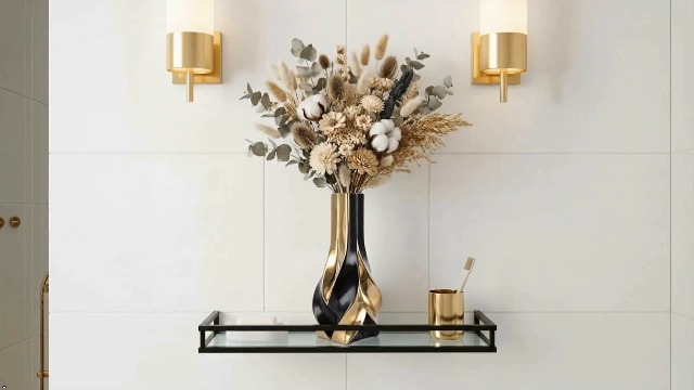 10.6 Black and Gold Ceramic Vase, Modern Geometric Flower Vase for Dining Table Centerpiece, Elegant Decorative Vase for Pampas Grass, Living Room, Bedroom, Office, Tabletop Decoration