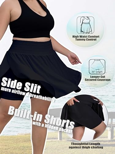 Seawhisper 20" Knee Length Plus Size Skorts for Curvy Women Pleated Skirt Shorts High Waisted with Pockets2
