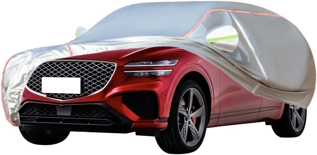 WOLWES Car Cover are Suitable for Genesis GV70 All-Weather Windproof, Snowproof, Rainproof, UV-Protected and Breathable All-Season Universal with Side Door Zip Oxford Cloth Car Cover (Color : White)