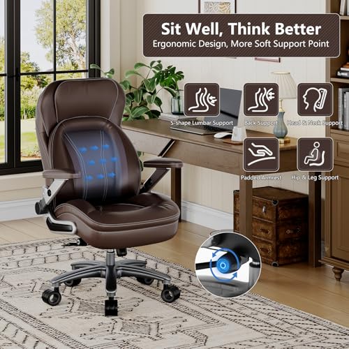 Image of Big and Tall Office Chair, Heavy Duty Desk Chair with 5D Arms, Adjustable Lumbar Support & Height, Tilt Function, PU Leather High Back Ergonomic Executive Computer Chair