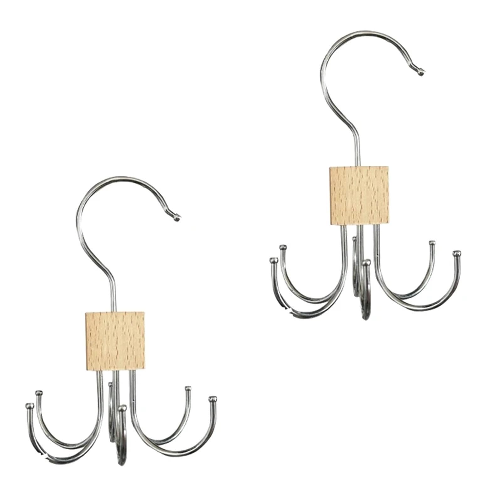 Trouser Hangers 1/2pcs Multi-Purpose Belt Hanger Rotatable Wooden Rack Closet Organizer Stainless Steel Hanging Storage Hooks(2pcs Brown)