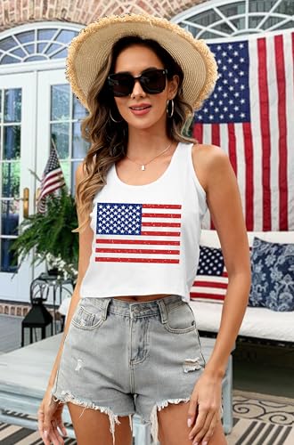 Image of Ithalt Womens American Flag Shirts 4th of July Outfits USA T-Shirt Patriotic Tank Shirt Fourth of July Sleeveless Tops