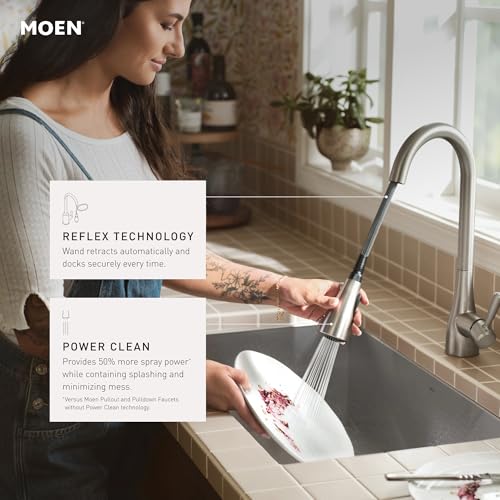 Image of Moen Arbor Spot Resist Stainless Motionsense Wave Sensor Touchless One-Handle Single Hole Kitchen Sink Faucet, 7594EWSRS