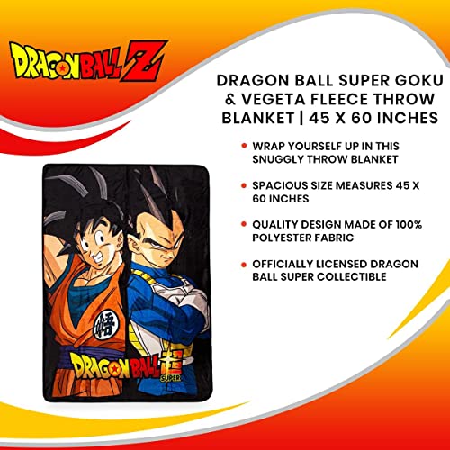 Dragon Ball Super Goku & Vegeta Fleece Throw Blanket | Plush Soft Polyester Cover For Sofa And Bed, Cozy Home Decor, Luxury Room Essential | Anime Manga Gifts For Adults, Teens | 45 X 60 Inches #TOP6