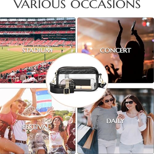 Small Clear Purses for Women Crossbody Stadium, Black Transparent Bag With Gold Chain for Stadium Events and Concert-Ready3