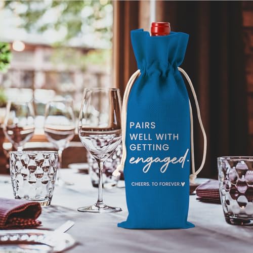 Image of Engaged Engagement Gifts for Couples Her Engagement Party Decorations | Engaged Wine Bag for Couple Women Pairs Well with Getting Engaged Wine Accessory Sets Blue