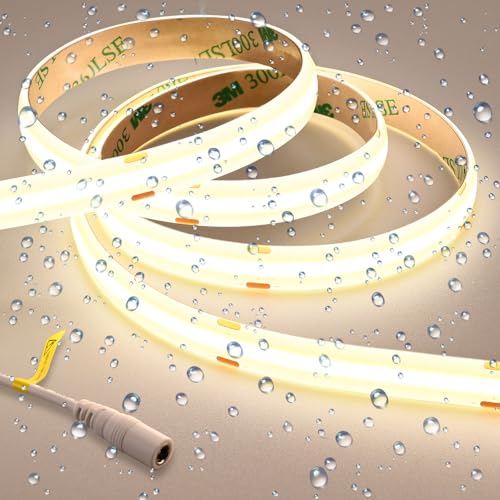 Image of GOMING 24V Super Bright COB LED Strip Natural White 4000K IP65 Waterproof | 16.4ft(5M) 621LM /FT 14.5W /M CRI 93+ High Density 480LED /M LED Tape Lights for DIY Home Decor(Power Supply not Included)