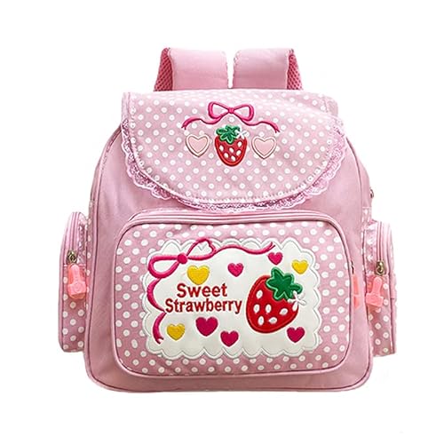 Cutemoria Mochila kawaii japonesa con bordado de fresa para adolescentes, mochila escolar casual, mochila de lona ligera, rosa, 30 x 13 x 37 cm (largo x ancho x alto), rosa, Talla única