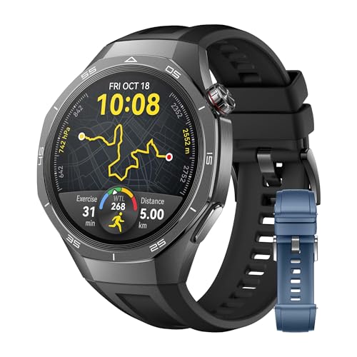 HUAWEI Watch GT 5 Pro 46mm autonomie longue durée avec bracelet EasyFit 3 fluoroélastomère bleu