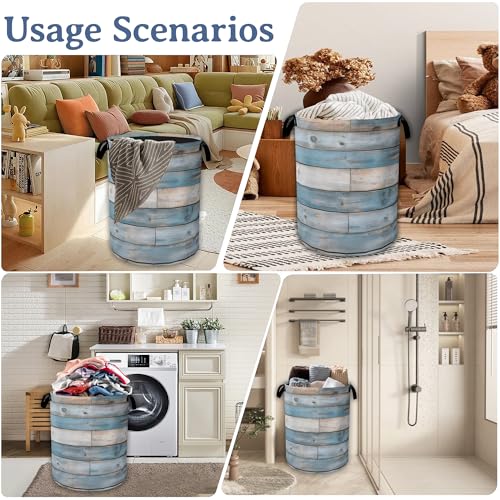 Image of Rustic Wood Grain Laundry Basket,Foldable Waterproof Oxford Cloth Tote Bag Vintage Barn Wooden Laundry Hamper with Handles,20.8 inchx16 inch Clothes Storage Bucket Organizer for Laundry Room Bathroom Bedroom