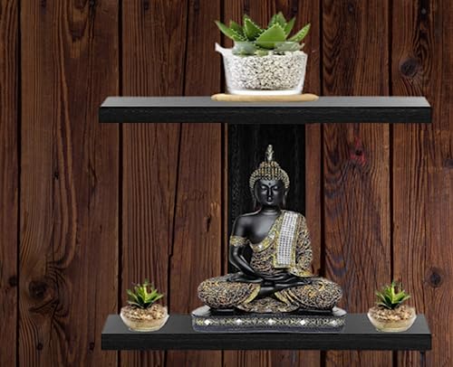 Image of Engineered Wood Wall Mounted Shelf for Living Room Floating Shelves for Bedroom Wall Display Rack for Hall Home and Office 2 Shelves (Black)