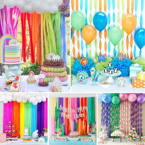 4 rolos de papel crepe branco, 100 m, pacote de flâmulas de festa para decorações de festa, papel cr
