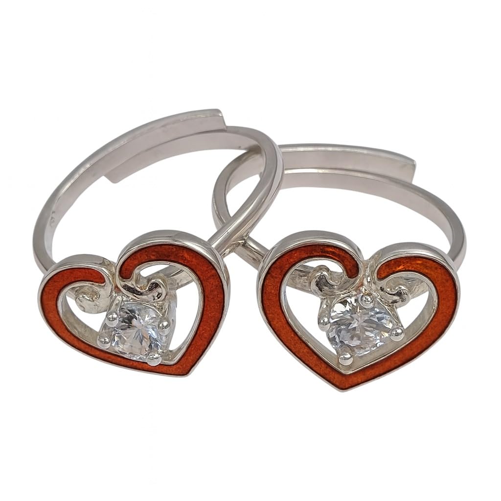 lbv 925 Sterling Silver Heart Toe Rings for Women with Red Enamel and white Stone | Adjustable and comfortable Boho Toe Ring | Ethnic & Casual Wear Feet Jewellery-picture-55