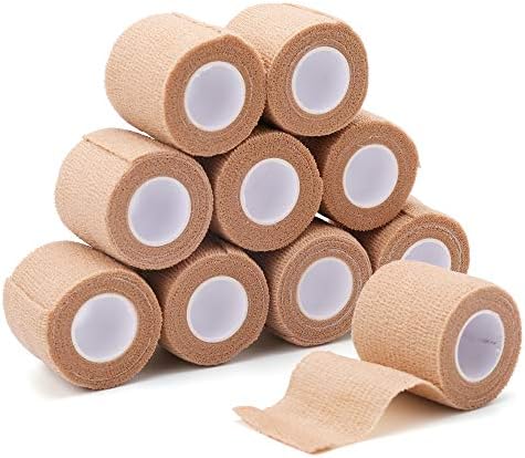 LotFancy Self Adhesive Bandage Wrap, 10 Pack, 2” x 5 Yards, Medical Tape, First Aid Tape, Self Adherent Wrap, Elastic Cohesive Bandage, Non Woven Bandage Gauze Roll for Ankle Sprains & Swelling