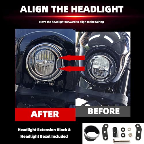 Image of FATECIM Motorcycle 5.75 inch Headlight Fairing with 15 inch Smoke Windshield Windscreen & Mounting Kit Headlight Extension Block For Harley Low Rider S FXLRS 2020 2021 2022 2023