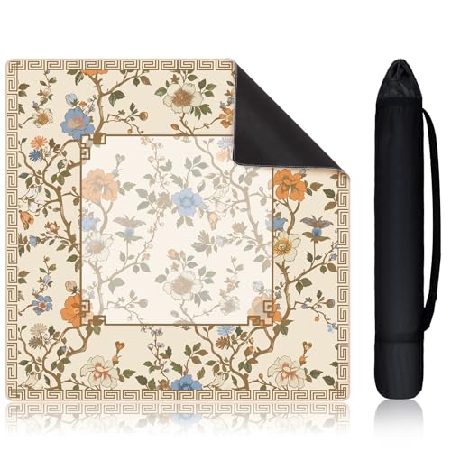Sonwyoung 21.5" Mini Mahjong Mat for Travel Beige White Floral Mahjong Mat