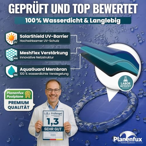 Planenfux® Poolabdeckung rund 450 cm (Für Ø 420-460 cm) | 2-in-1 Poolplane aus 200g/m² PE Material | UV-resistente Pool Solarplane für Sommer & Winter Abdeckung | Ø 520 cm Rundpool Abdeckplane