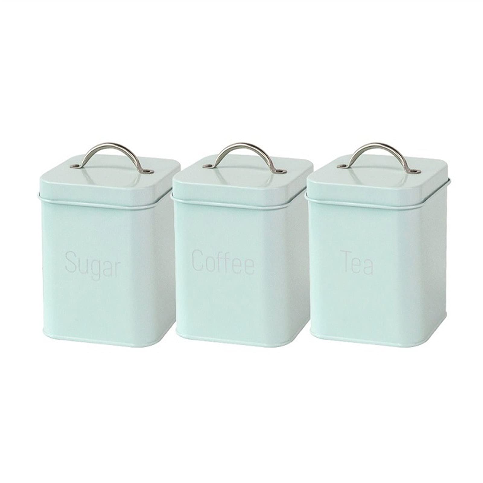 Kaffeedosen 3 stücke 10.6 * 10.6 * 14 cm weiße Blaue quadratische jar Kaffee Topf Tee Caddy Zucker aufbewahrungsbox Kaffeedose Luftdicht (Color : Blue)