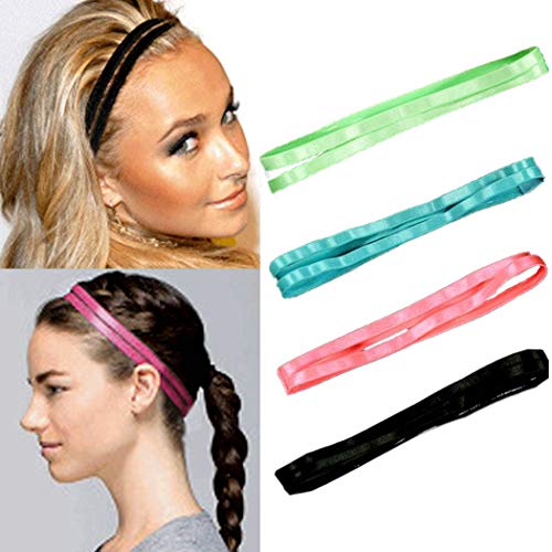 Unsutuo Workout Yoga Headbands No Slip Elastic Hair Bands Stretch Silicone Head Wraps Running for Women(Pack of 4)