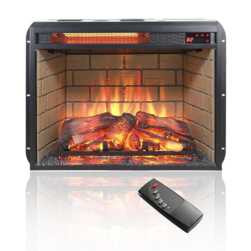 ESPIDOO 23 Inch Electric Fireplace Insert: Infrared Quartz Heater with Realistic Wood Log & Brick Design - Remote Control Wall Mount Fireplace for Yoga Studio & Meditation Space - 1500W Quiet Heating