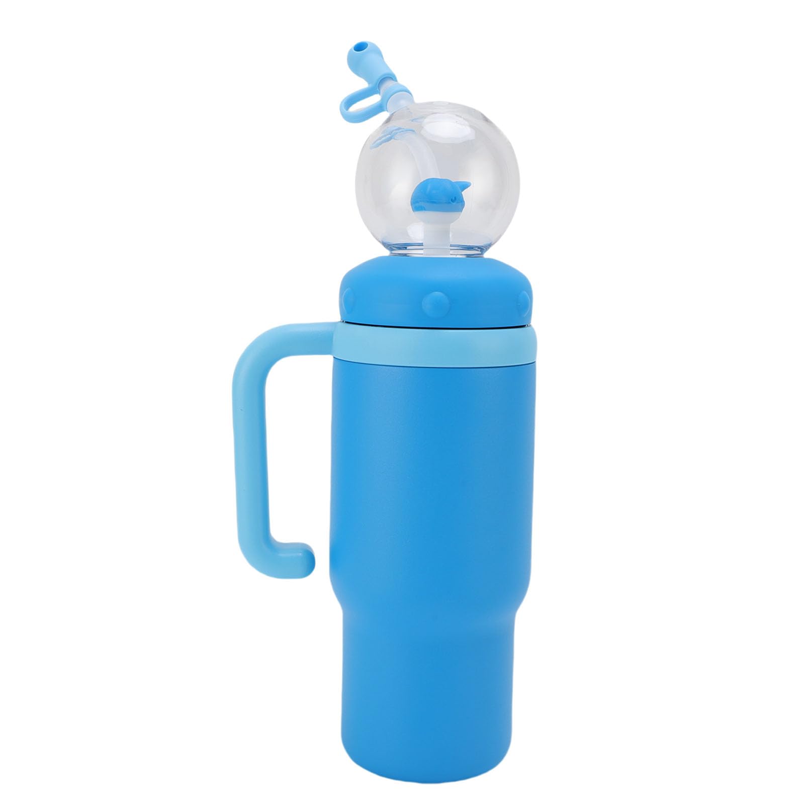 Ausla Walbrunnen-Wasserflasche, Isolierte Edelstahl-Wasserflasche 710 Ml mit Griff und Strohhalm, Reisebecher mit Breiter Öffnung für Reisen Im Freien, Schule, Büro (BLUE)