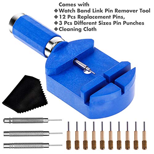 Watch Link Removal Tool Kit, Cridoz Watch Band Tool Chain Link Pin Remover with 12pcs Replacement Pins and 3pcs Pin Punch   es for Watch Bracelet Sizing, Watch Strap Adjustment and Watch Repair