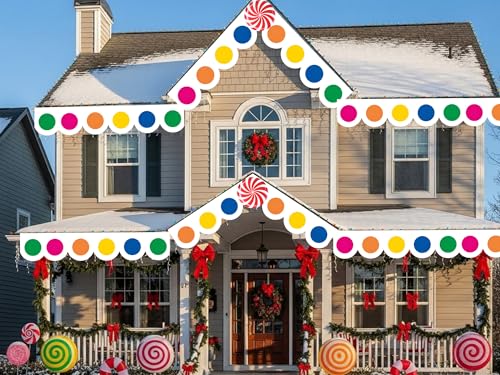 AmazingSpark 16 Pcs Christmas Gingerbread House Decoration 52 x 11.8 Inch Gingerbread House Banner Front Door Cover with Candy Sticker for Christmas Arch Candy Outdoor Party Yard Decor