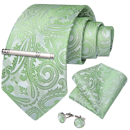 Image of DiBanGu Paisley Ties for Men Silk Necktie and Pocket Square Cufflinks Tie Clip Set Woven Classic Mens Tie for Wedding Party