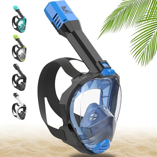 Khroom Máscara Snorkel Adulto Seaview Pro | Nuestra Mejor máscara de Buceo | Máscara Facial Completa Segura de CO2 para Snorkeling | Mascarilla Facial Completa (Azul, S/M)