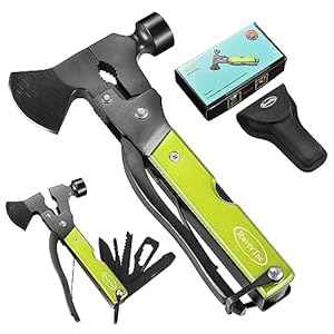 RoverTac Multitool Axe Hatchet, Camping Essentials Survival Gear, Gifts for Men, Mens Gifts Dad Gifts, Gifts for Men Husband Him, 14-in-1 Multi Tool Axe, Multitool Gifts for Camping Hiking Survival