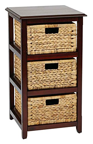OSP Home Furnishings Seabrook 3-Tier Storage Unit with Natural Baskets, Espresso