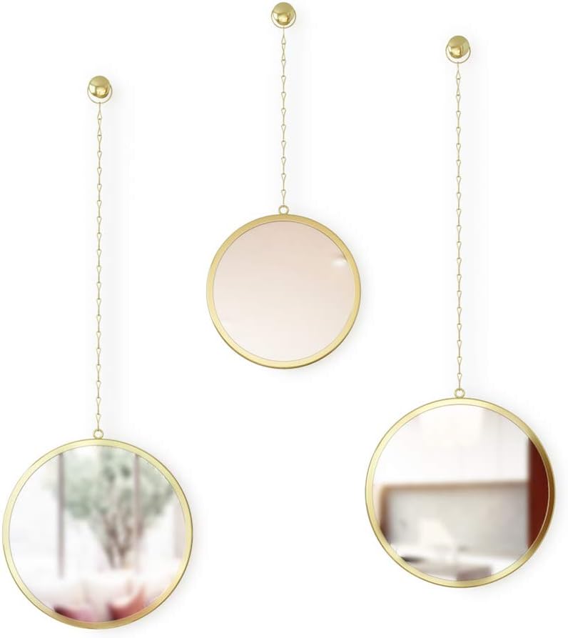 Set of 3 Round Brass Hanging Wall Mirrors