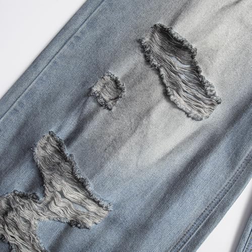Women's High Waisted Distressed Wide Leg Jeans - Ripped Baggy Denim Pants4