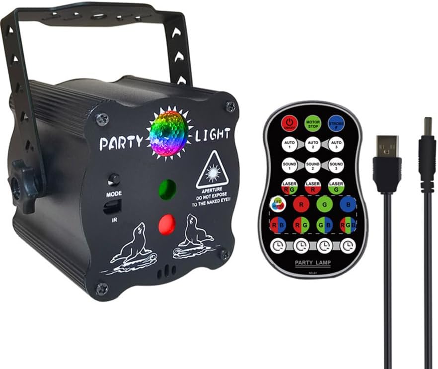 Party Lights DJ Disco Lights, RGB Led Sound Activated Laser Light with Remote Control, USB Powered Flash Strobe Stage Lights for Parties Christmas Home Decorations Birthday Karaoke KTV Bar