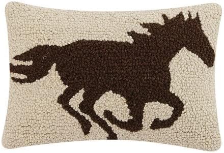 Peking Handicraft Racehorse Brown Silouette, Hook Pillow, Wool and Poly Velvet