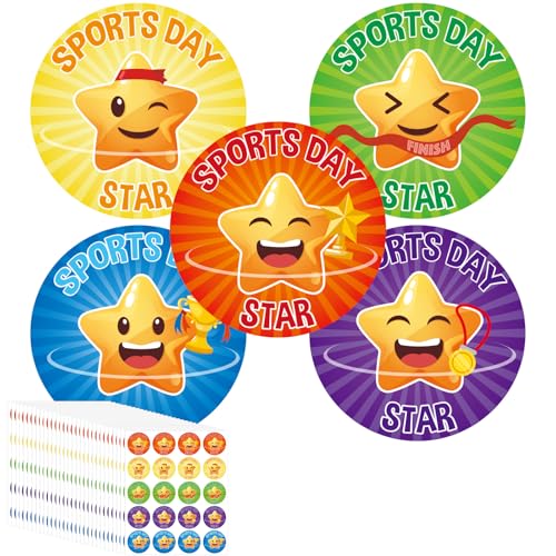 Tenare 600 Pcs Sports Day Stickers for Kids Star & 1st 2nd 3rd Participation Rosette Award Stickers for School PE for Events Competitions and Classroom Rewards(Classic Styles)