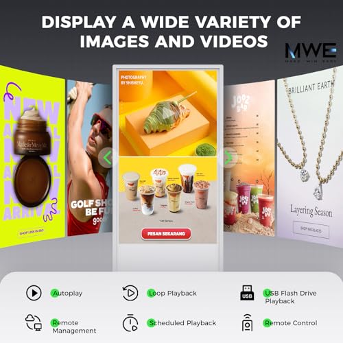 Image of JIYANG 32 Inch Indoor Touchscreen Digital Signage Floor Standing Digital Interactive Kiosks LCD Totem Monitor with WiFi /USB Input Auto Media Player Android System,Free Customization Logo(White)
