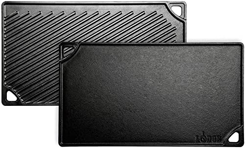 Lodge Pre-Seasoned Cast Iron 2-in-1 Double-Sided Reversible Grill Pan/Griddle Plate for Indoor and Outdoor Use. Flat and Ridged. Induction, Oven, Grill and Metal Utensil Safe. Made in The USA