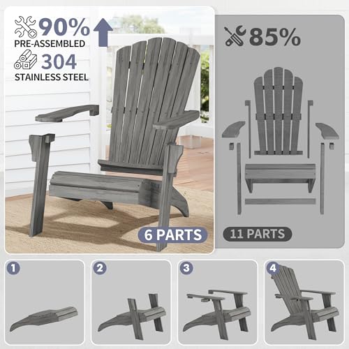 Image of Psilvam Oversized Adirondack Chair with Cup Holder (1pc, Gray)