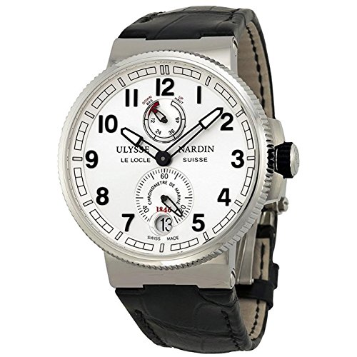 Marine Chronometer Manufacture Men's Black Leather Strap Automatic Power Reserve Watch 1183-126/61