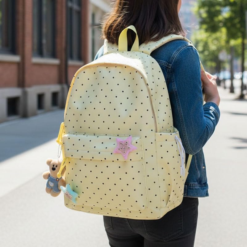 hibear Polka Dot Backpack for Women Nylon Waterproof Backpack Trendy Cute Travel Aesthetic Rucksack Kawaii Backpacks (yellow) - Image 2