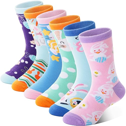Image of Anlisim Girls Socks Cute Animal Pattern Cartoon Novelty Fashion Soft Cotton Socks 6 Pairs