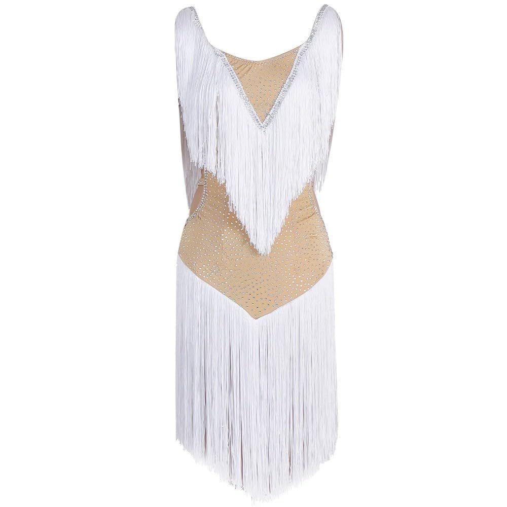 Abiti da Ballo Latino Americani Professionali da Donna Abbigliamento da Sala con Nappe Abbigliamento da Ballo per Samba Gonna da Gara per Salsa con Strass Costume da Tango