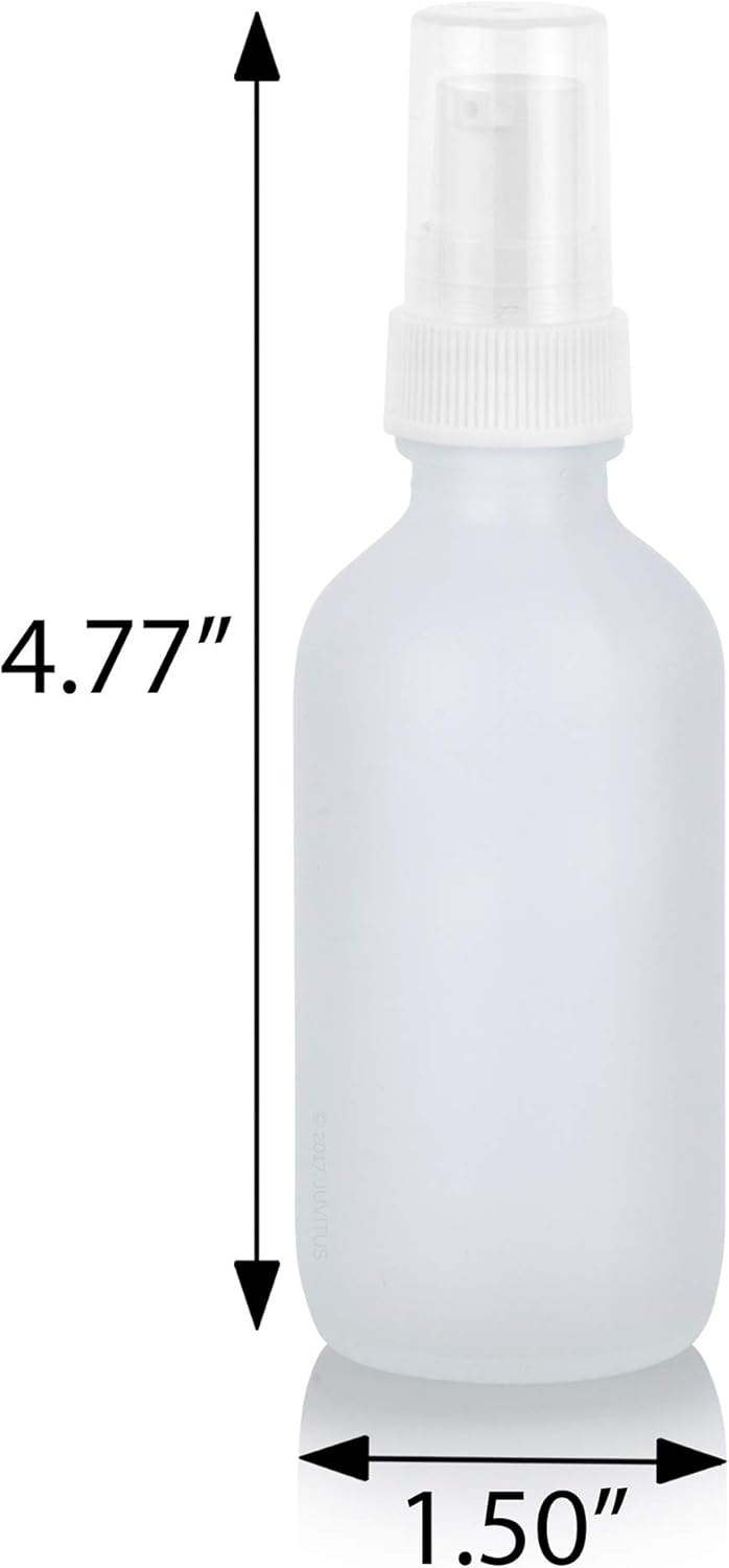 JUVITUS 2 oz Frosted Clear Glass Boston Round White Treatment Pump Bottle + Funnel (12 pack)