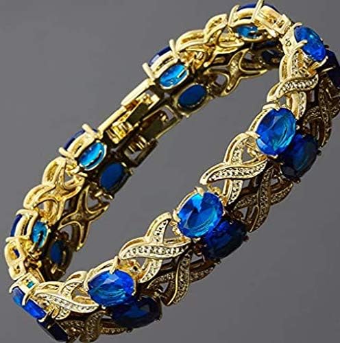 Yellow gold finish ruby, sapphire, emerald, amethyst, tourmaline created diamond bracelet (Blue Sapphire) - Image 4