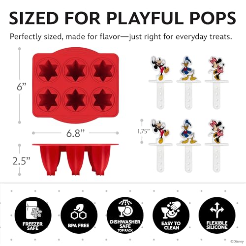 Image of Disney Mickey & Friends Silicone Popsicle Molds with Sticks, 6-Cavity Base | BPA-free ice pop maker, flexible design releases treats easily, freezer and dishwasher safe, great for parties and playdates