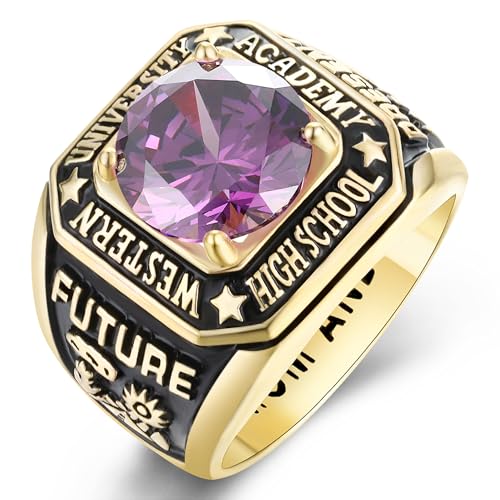 Custom Class Rings - Fully Personalized Men's High School Rings Size 5-15 with Cubic Zirconia Birthstone in Sterling Silver2